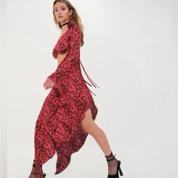 NWT For Love & Lemons Davina High Low Maxi Dress Size Small $250 MSRP - Picture 2 of 14
